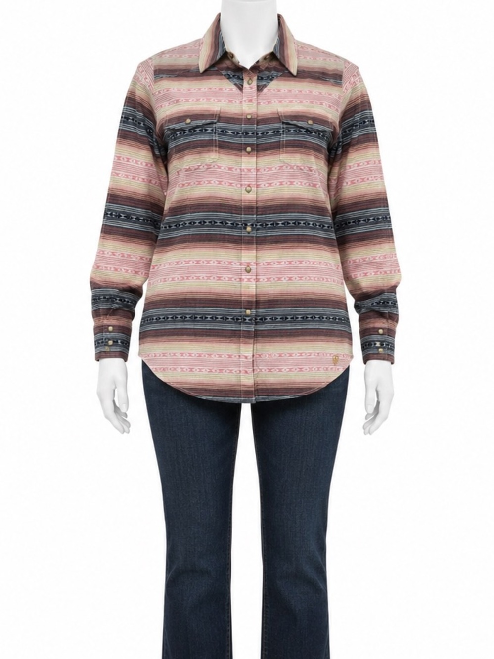 Ariat REAL Radiant XL Western Pearl Snap Serape Striped Shirt Orange Glaze
